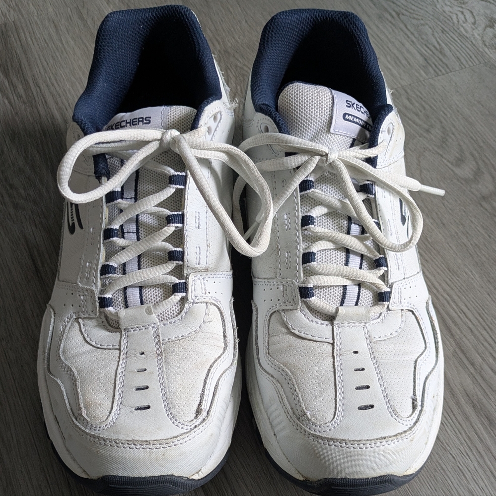 Skechers White and Blue Sneakers with Comfort-Focused Design